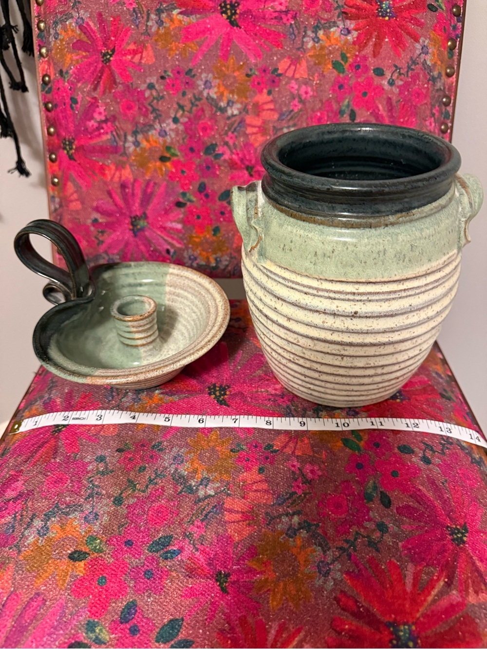 Artisan Two-Tone Ceramic Jar with Lid — Green & Cream - Picture 3 of 6